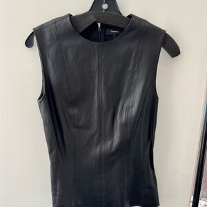 Theory Black Sleeveless Leather Blouse